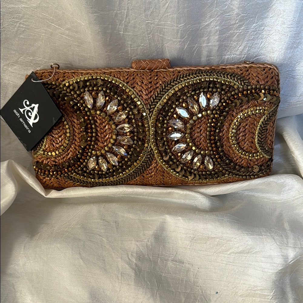 Ash Amaira Brown Beaded Clutch